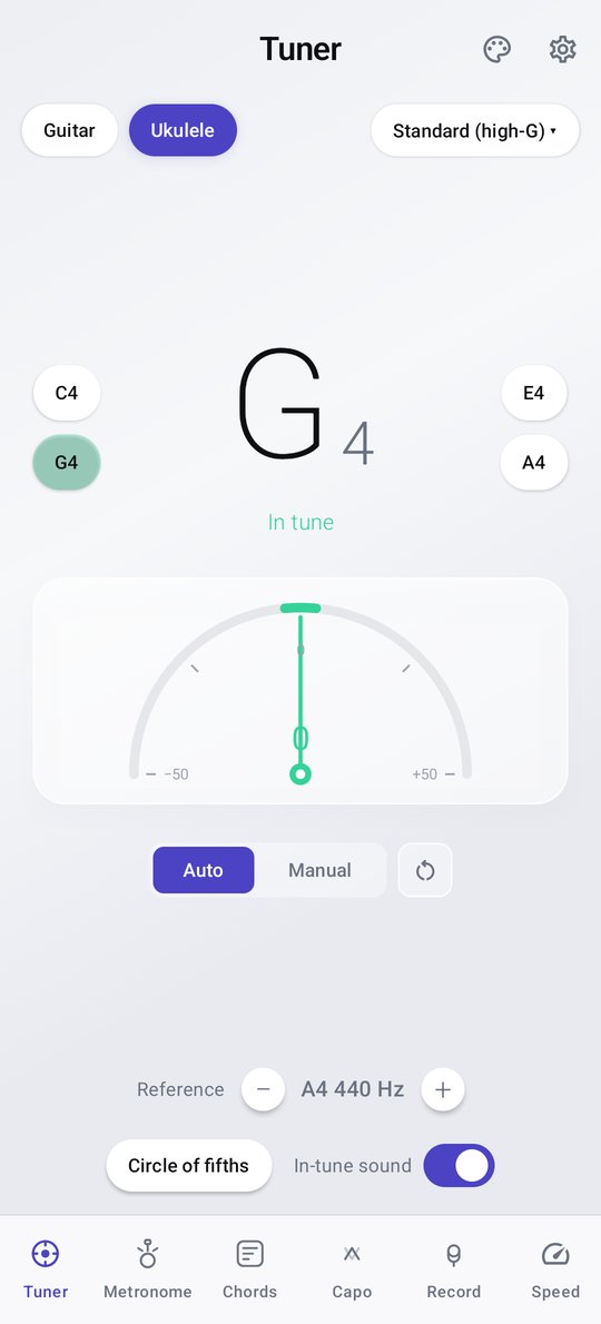 PluckUp ukulele tuner screen