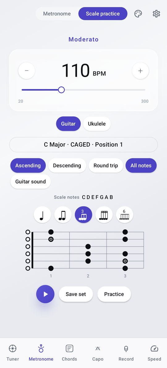 PluckUp scale practice screen