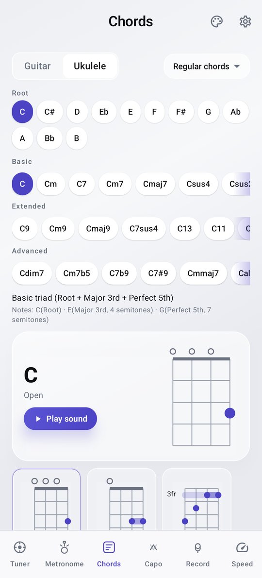 PluckUp ukulele chord dictionary screen