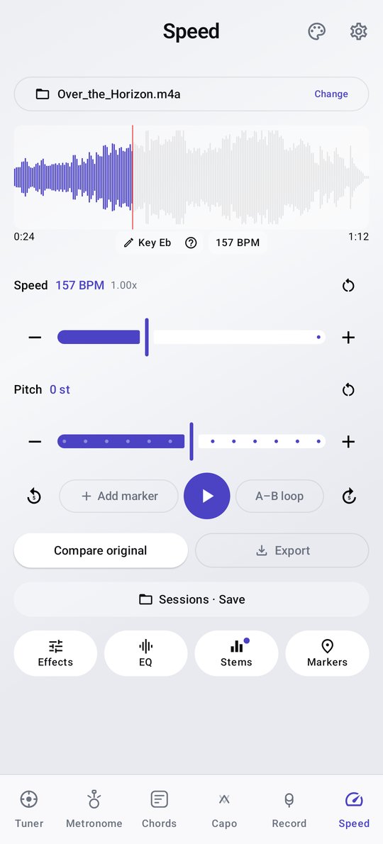PluckUp speed/pitch player screen