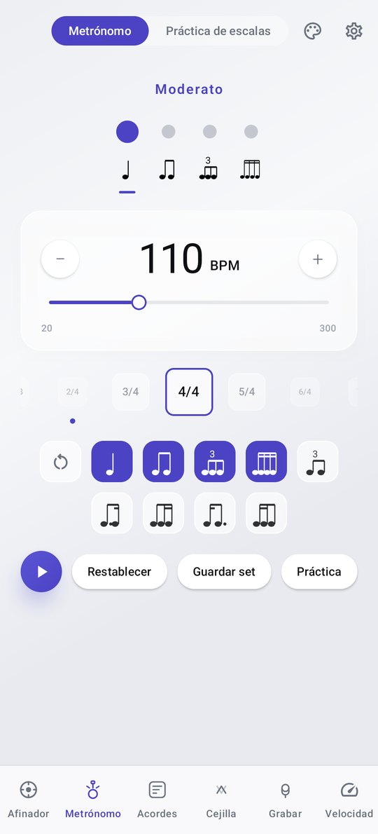 Pantalla del metrónomo de PluckUp