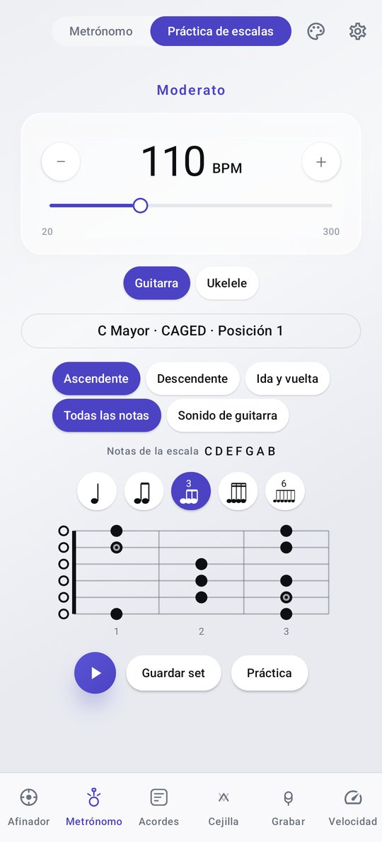 Pantalla de práctica de escalas de PluckUp