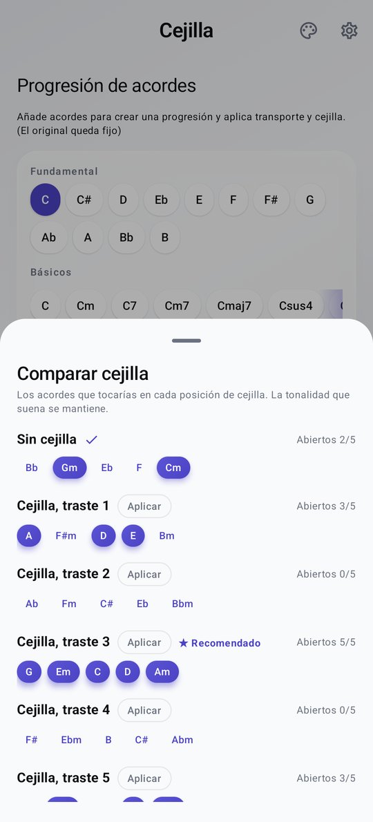 Pantalla de comparación de cejilla de PluckUp