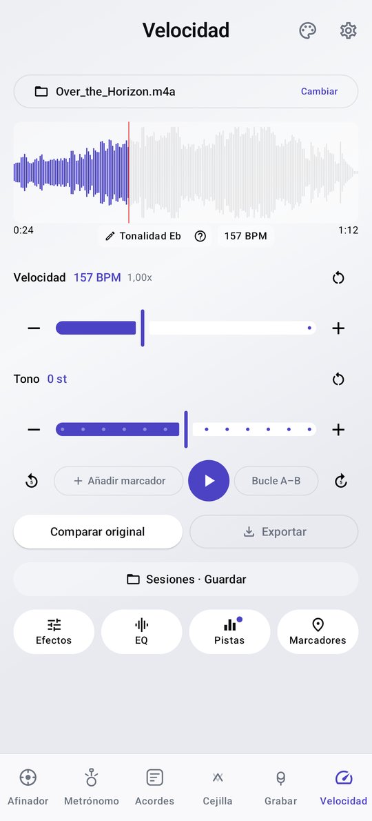Pantalla del reproductor de velocidad/tono de PluckUp