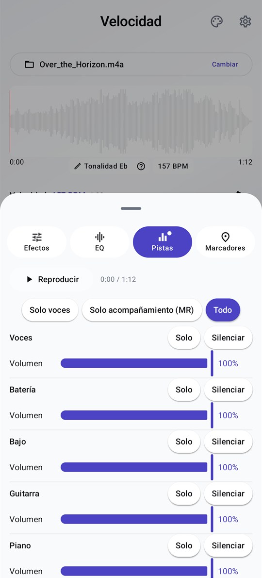 Pantalla de separación de pistas de PluckUp