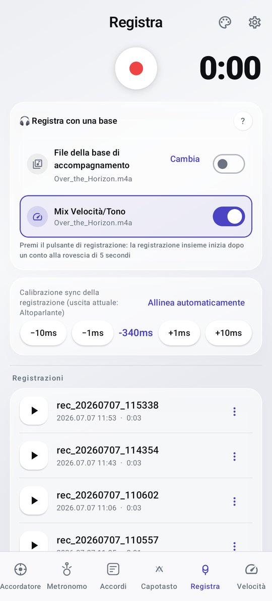 Registrazione PluckUp con base e mix velocità/intonazione