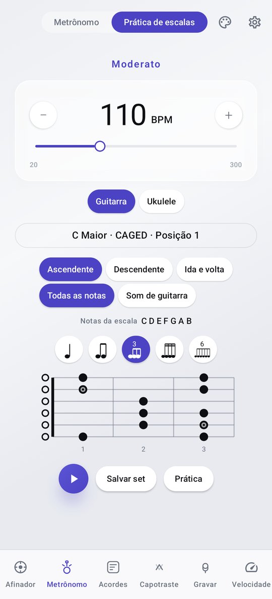 Tela de prática de escalas do PluckUp