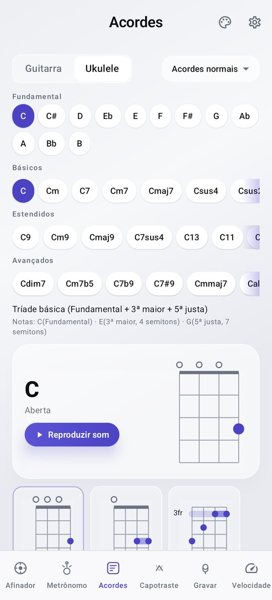 Tela do dicionário de acordes de ukulele do PluckUp