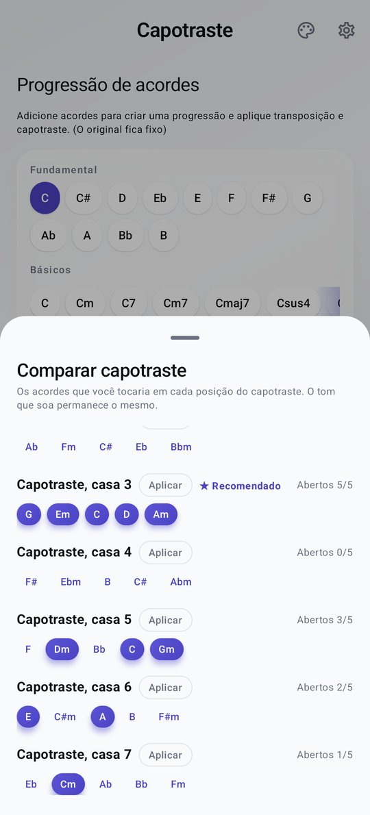 Tela de transposição e capotraste do PluckUp