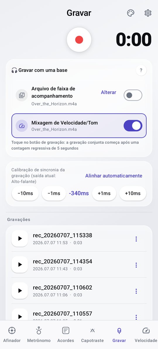 Tela de gravação com base e mixagem de velocidade/tom do PluckUp
