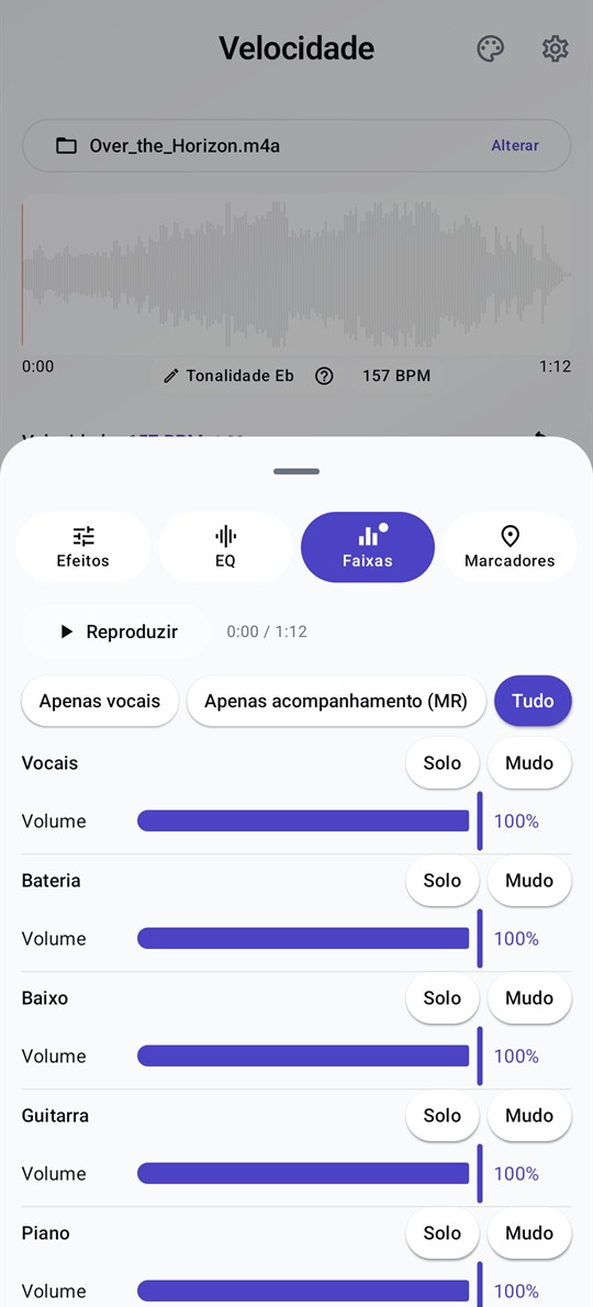 Tela de separação de faixas do PluckUp